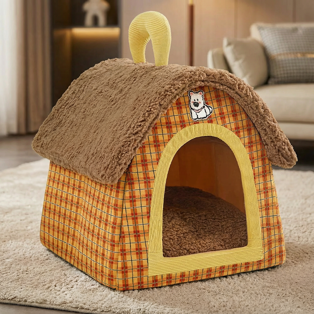 Dog Crate Cat Foldable Plush Cave Bed Warm Cozy Indoor Shelter