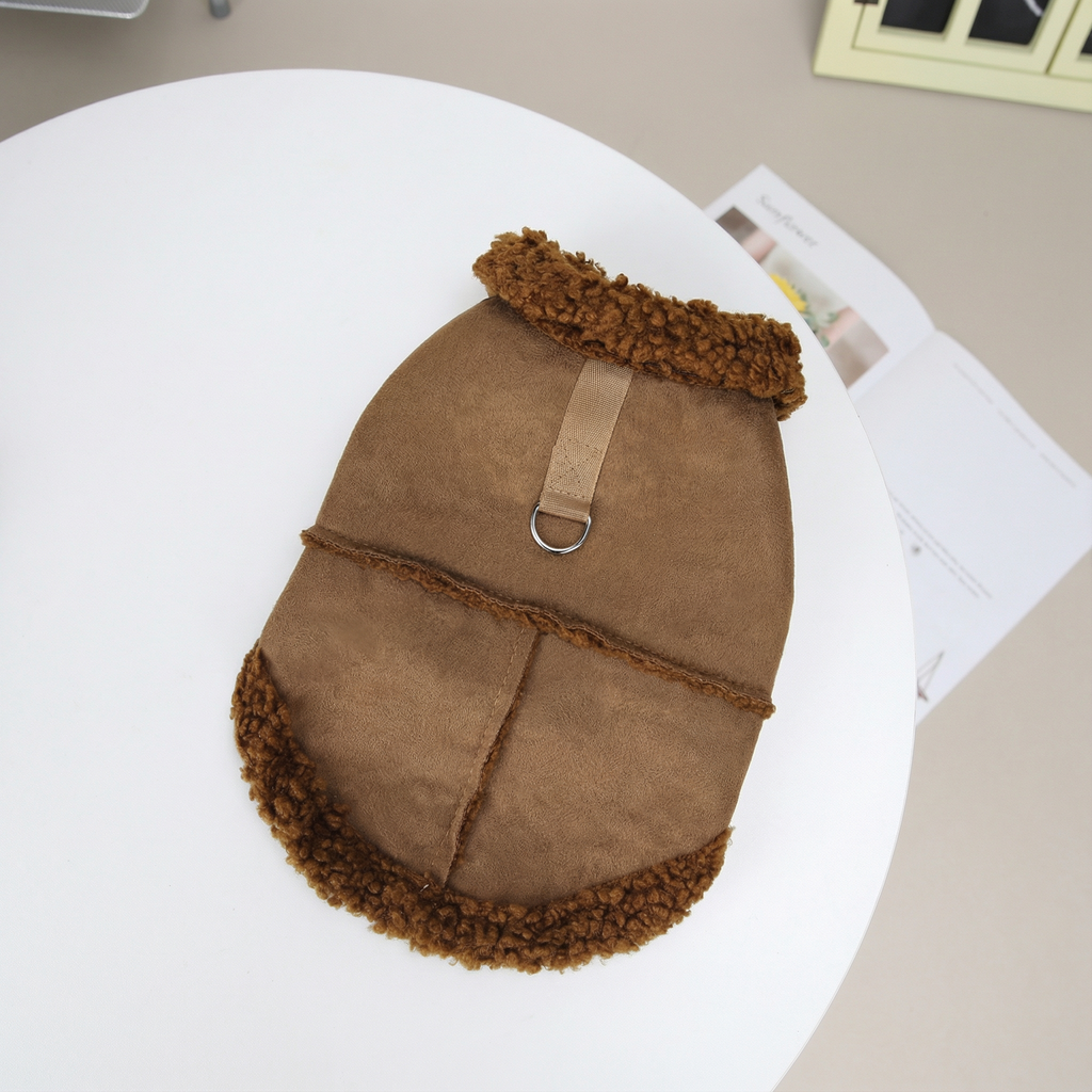 Dog Harness Dog Shearling Jacket Winter Warm Fleece Lined Adjustable Outerwear