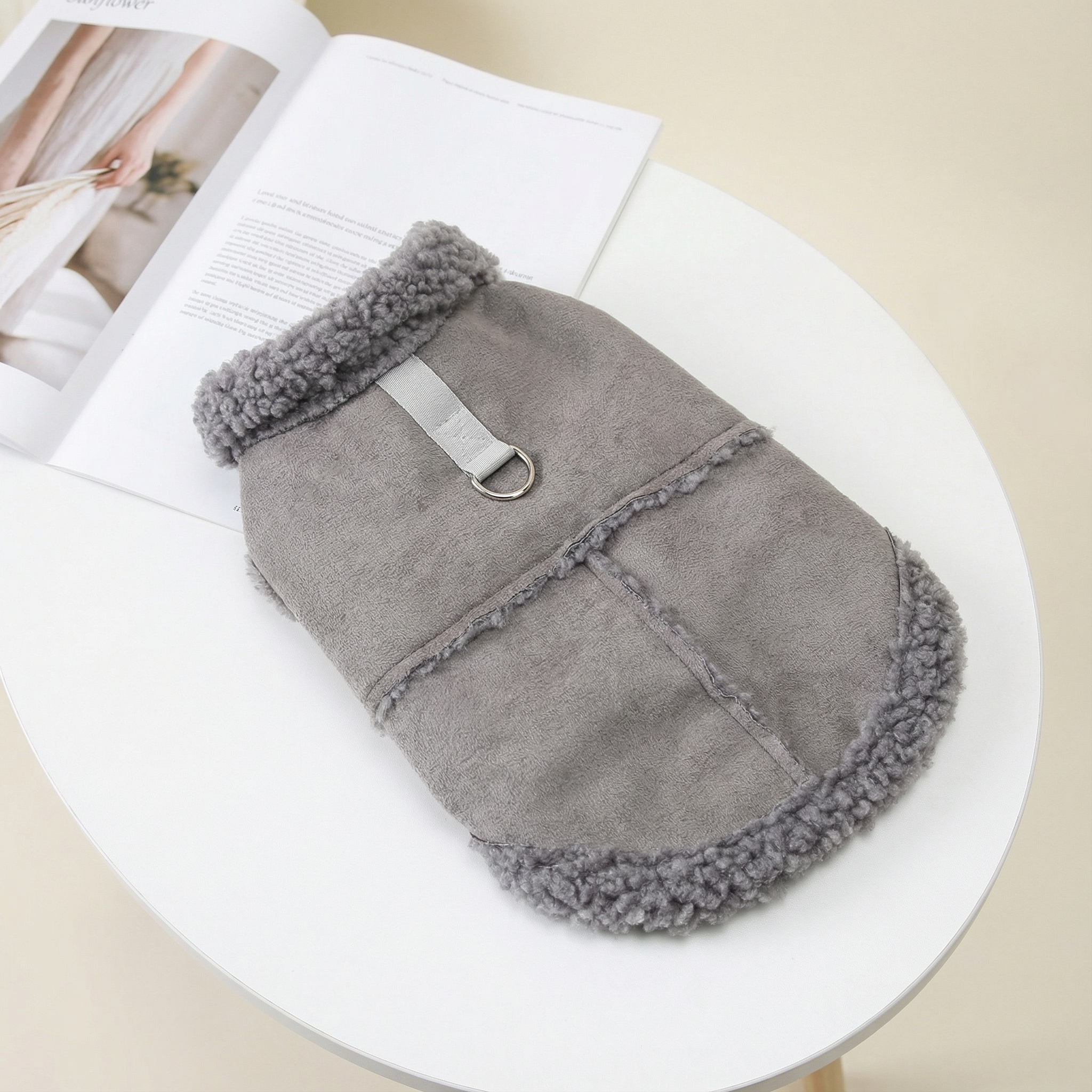 Dog Harness Dog Shearling Jacket Winter Warm Fleece Lined Adjustable Outerwear