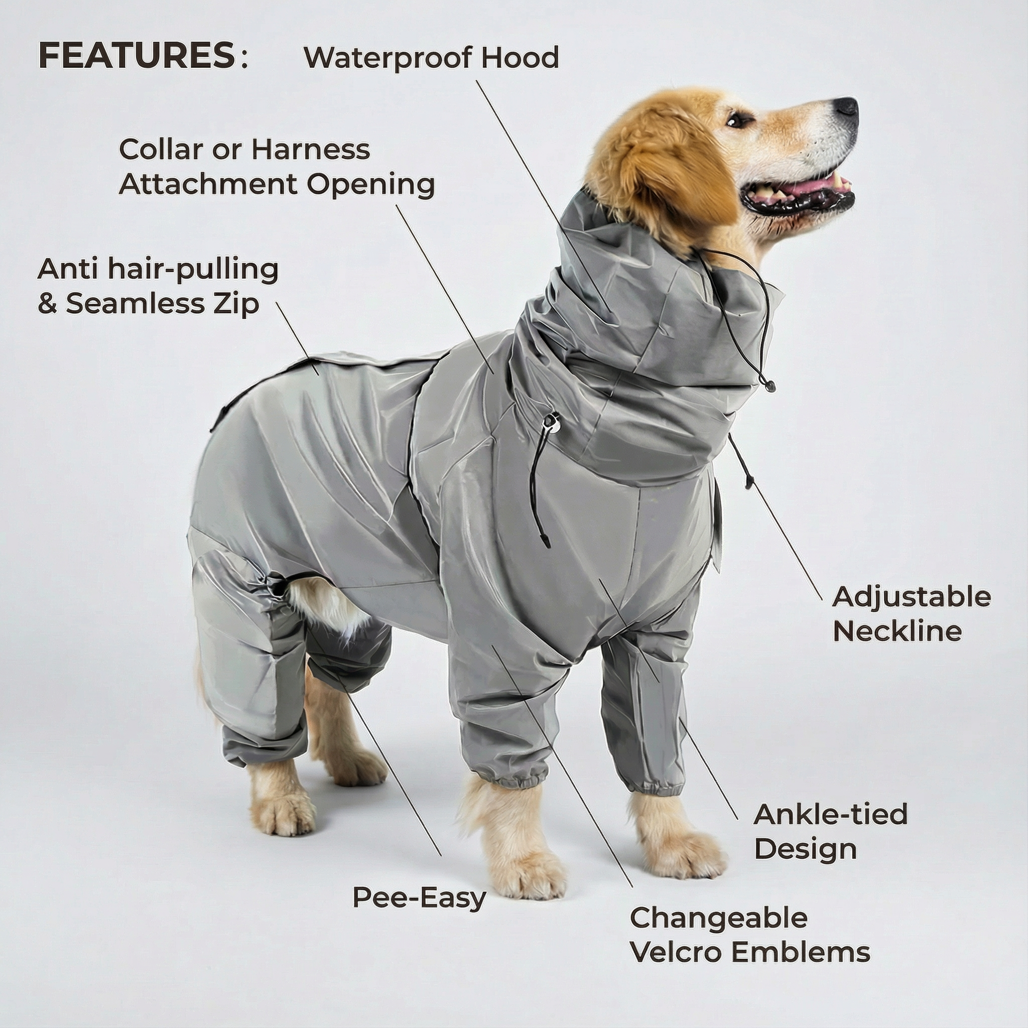 Dog Harness Dog Rain Jacket Waterproof Reflective All-Weather