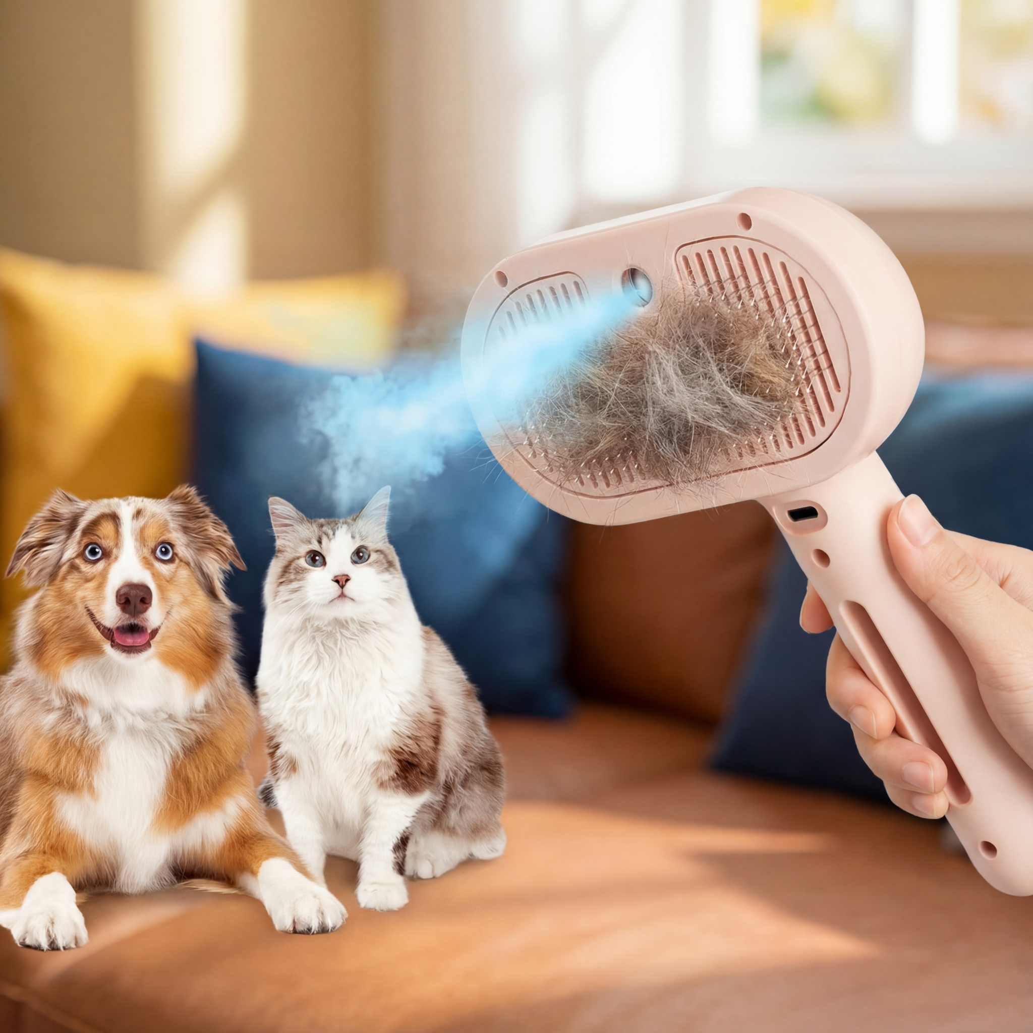 Dog Brush Dog Cat Steam Self Cleaning Deshedding Grooming Spray